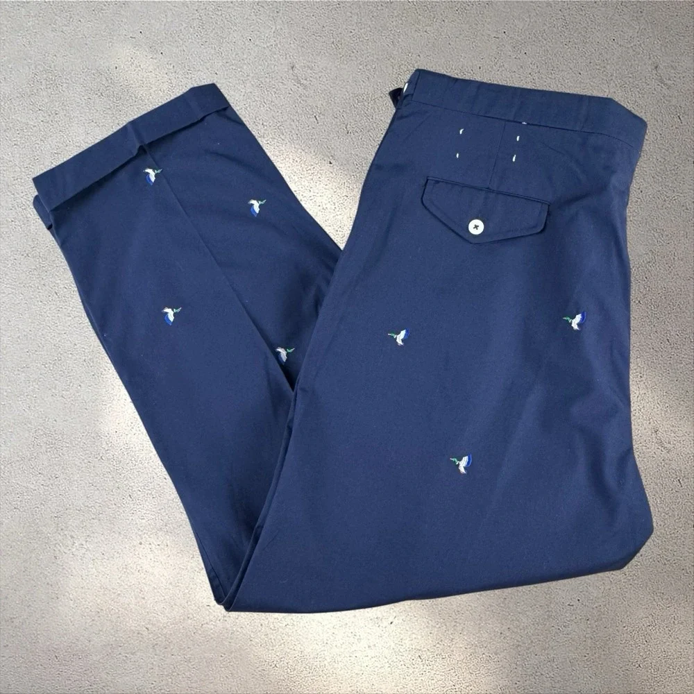 Vintage Flying Scotsman Pleated Dress Pants Mens 42x30 Embroidered Mallard Ducks